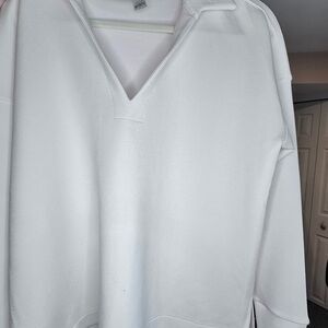 SPANX SUPER SILKY SOFT White V-Neck Collared Top